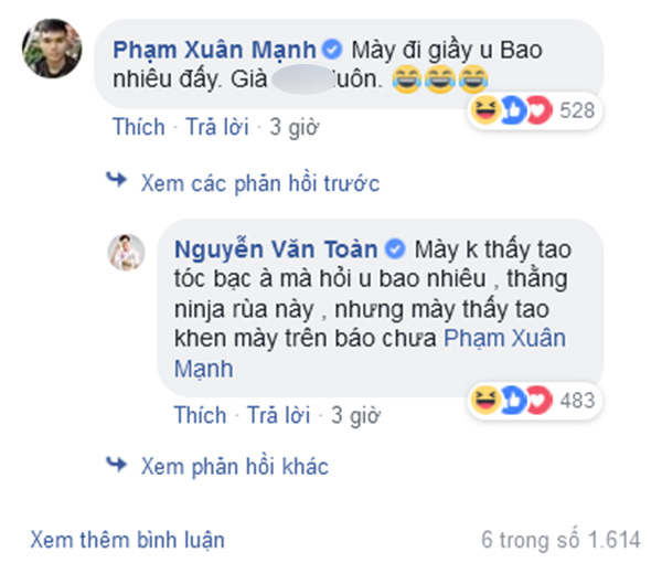 
Không chỉ có Tiến Dũng, nhiều cầu thủ khác của U.23 Việt Nam cũng đã vào bình luận dưới ảnh của Văn Toàn - Ảnh: Chụp màn hình