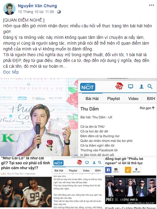
Chia sẻ của nhạc sĩ Nguyễn Văn Chung sau khi ca khúc của Bảo Anh ra mắt.