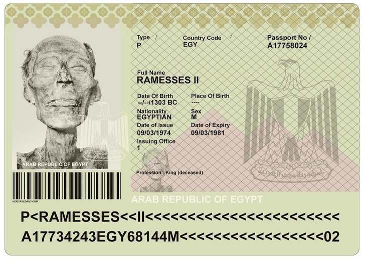 
Vào năm 1974, xác ướp của Pharaoh Ramesses II đã được cấp hộ chiếu... Ai Cập (tức là sau khi ông đã mất được 3 thiên niên kỷ) để vị vua này có thể bay tới Paris.