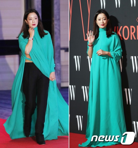 
Với bộ trang phục màu xanh lá khoét sâu đã khiến "nữ thần Kim Hee Sun" bị trừ một điểm trong bức ảnh này cô đã bị mập hơn so với bình thương.