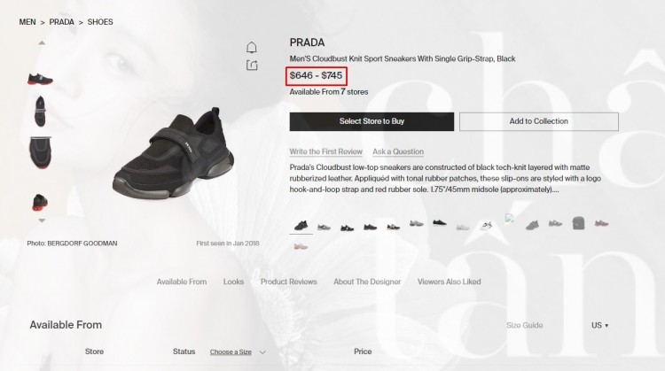 
Giá thành của đôi giày Prada này khoảng 646-745 đô tương đương gần 17 triệu VND.