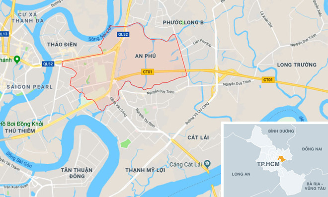 
Phường An Phú, quận 2, nơi xảy ra vụ cướp. Ảnh: Google Maps.