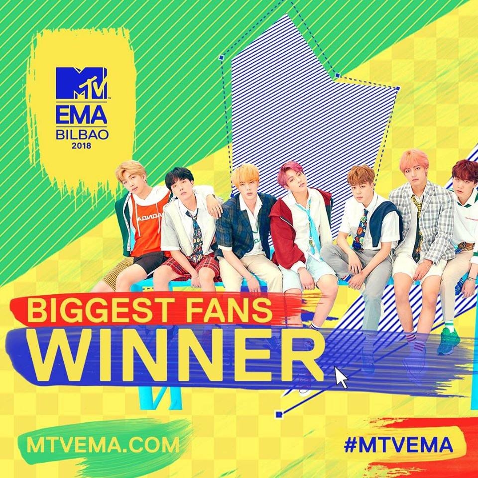 
BTS chiến thắng hai giải thưởng dành cho ARMY tại MTV EMAs 2018.