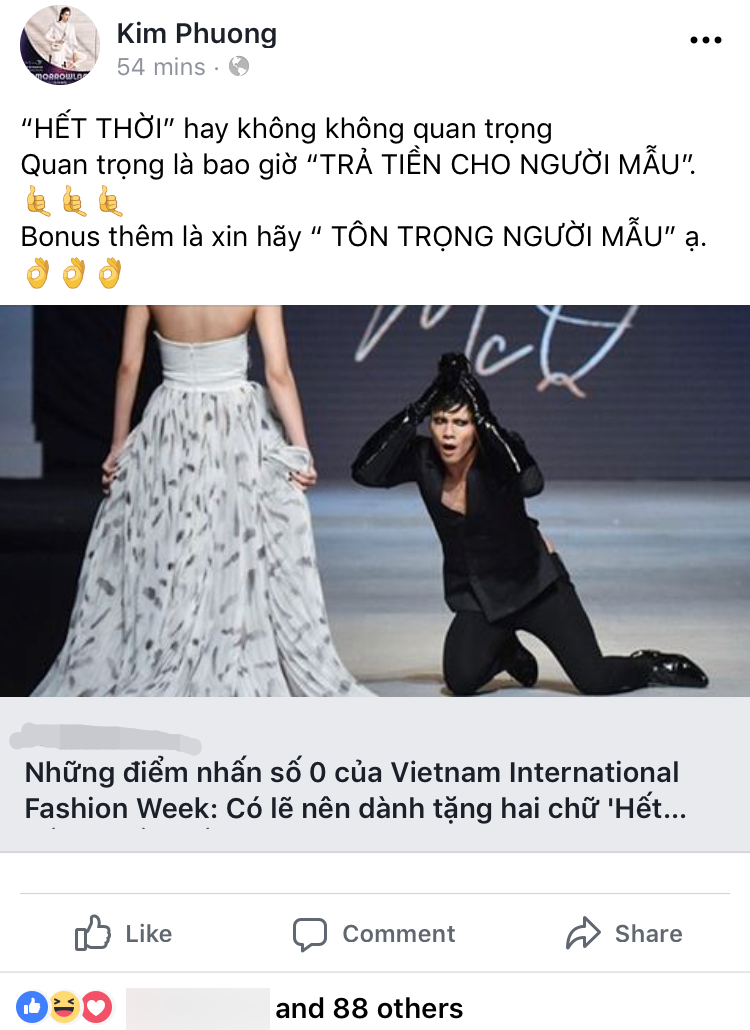 
Người mẫu Kim Phương cũng lên tiếng.