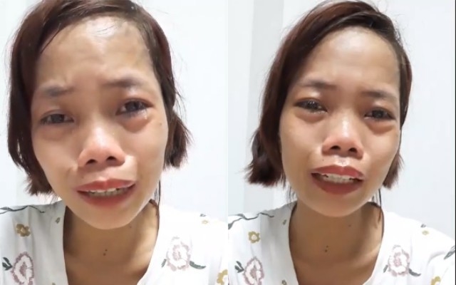 
Duyên Phạm - bà mẹ đơn thân bật khóc trên sóng livestream vì bị miệt thị - Ảnh: Cắt từ clip