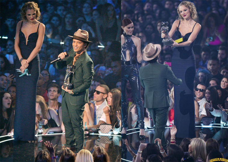 
Bruno Mars cũng chỉ cao có 1,65m, nhưng “tội ác” ở đây nằm ở chỗ người ta bắt anh ấy lên nhận giải thưởng từ tay Taylor Swift, đôi chân dài nức tiếng ở Hollywood không theo nghiệp người mẫu, với chiều cao ấn tượng 1,78m.