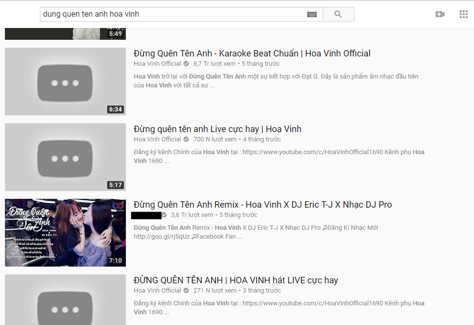 
Người hâm mộ sẽ không thể tìm thấy bất kì MV nào thuộc kênh YouTube của Hoa Vinh.