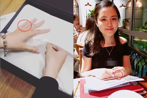 
Chiếc nhẫn được cư dân mạng "soi" trên tay Duy Mạnh và bạn gái Quỳnh Anh - Ảnh: Internet