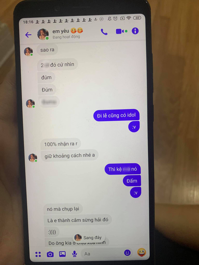  
Đoạn tin nhắn được một cô nàng công khai cho là của Huỳnh Anh nhắn cho bạn trai mình. (Nguồn: Facebook)