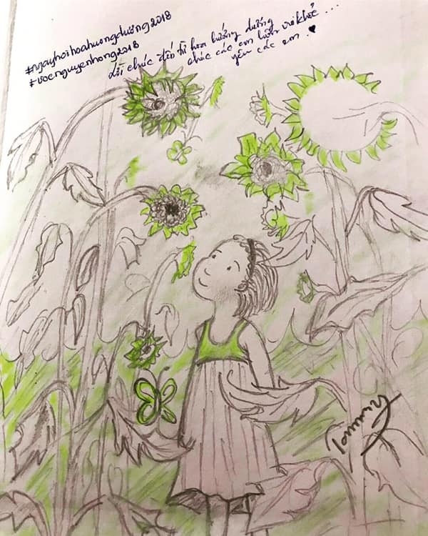 
Bức tranh hoa hướng dương của bạn Trần Lê Anh Trâm hiện đang học tập tại TP Đà Lạt, bạn hoàn thành trong khoảng 30 phút