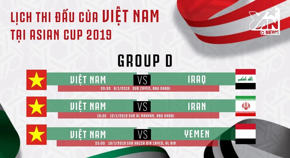 
Lịch thi đấu Asian Cup 2019 của đội tuyển Việt Nam.
