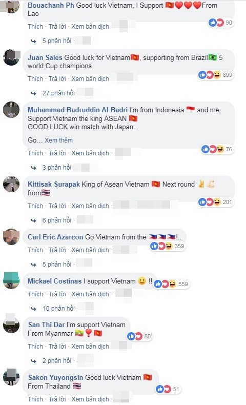 
CĐV châu Á liên tục gửi lời chúc may mắn và bày tỏ niềm tin đối với đội tuyển Việt Nam - Ảnh: Chụp màn hình