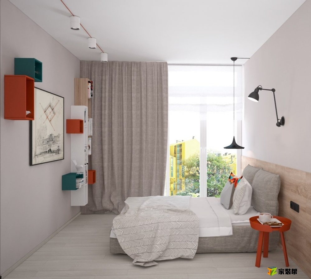 
Phòng ngủ được trang trí tinh tế, đơn giản với tông màu trắng - xám - be