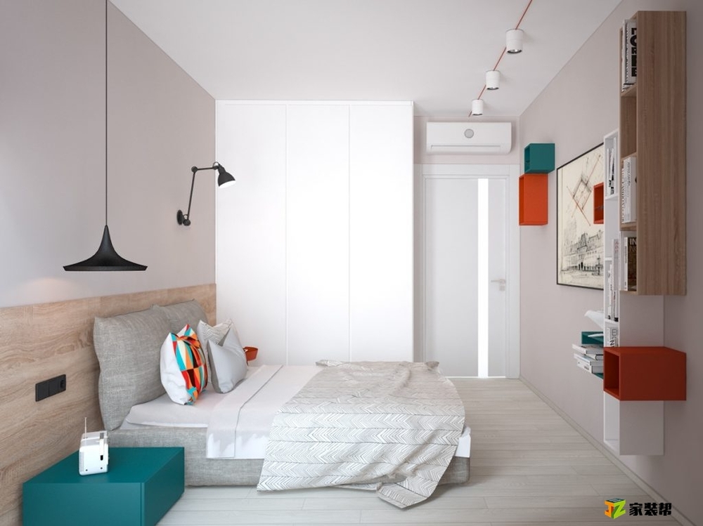 
Ngoài ra phòng ngủ còn được gắn thêm những kệ sách màu sắc giúp tạo nên một không gian tươi mới