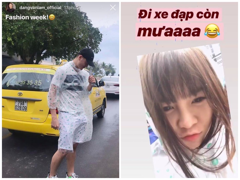 
Fan phát hiện Đặng Văn Lâm và Yến Xuân cùng có mặt tại Nha Trang, gặp mưa và mặc áo mưa đôi cực lãng mạn nữa. 