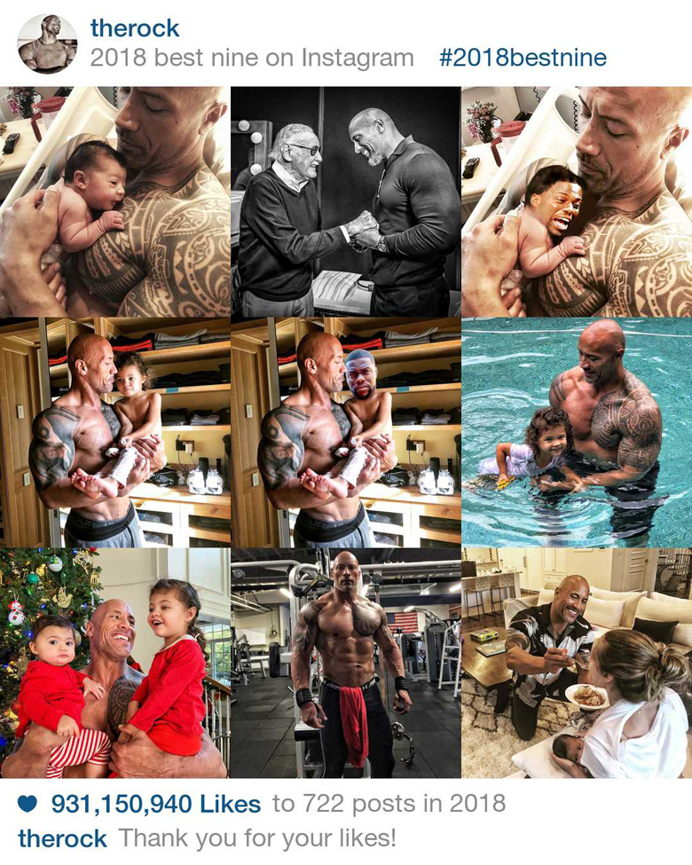 
5. Người hùng cơ bắp The Rock với toàn những tấm ảnh đăng hình cơ bắp, tập gym và đồ ăn đồ uống.