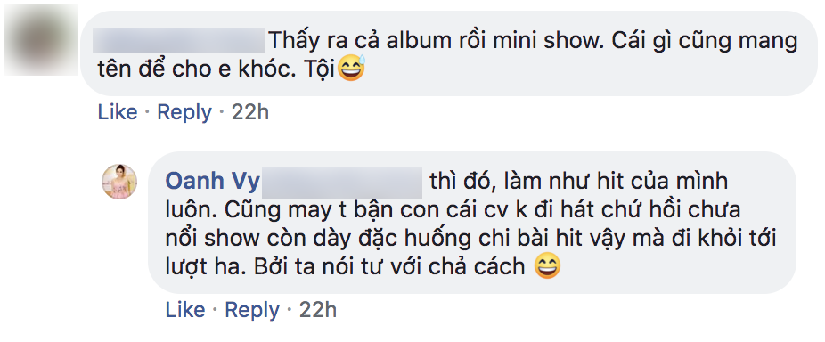 
Những bình luận khiến khán giả nghi ngờ Vy Oanh đang nói đến Minh Tuyết.