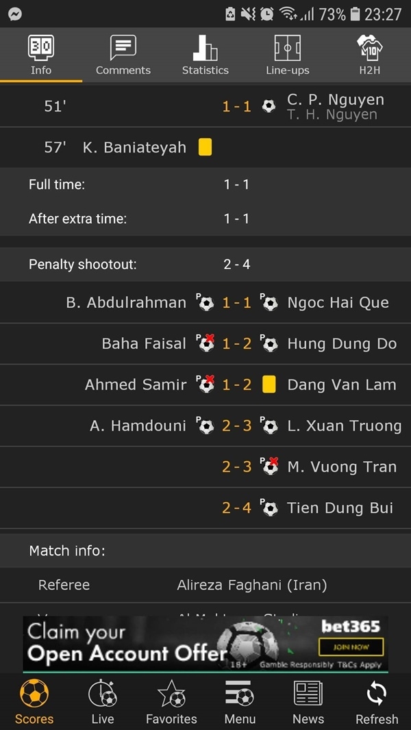 
Trên 1 trang bóng đá có ghi nhận về chiếc thẻ vàng của Đặng Văn Lâm ở loạt sút Penalty.