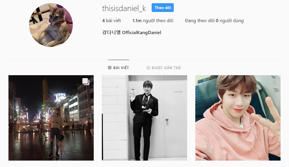 
Tài khoản Instagram của Kang Daniel.