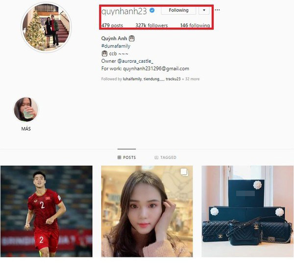 
Hiện tại, Instagram của Quỳnh Anh cũng đã có tích xanh, chứng tỏ độ nổi tiếng của cô nàng không hề kém cạnh chàng bạn trai cầu thủ của mình.
