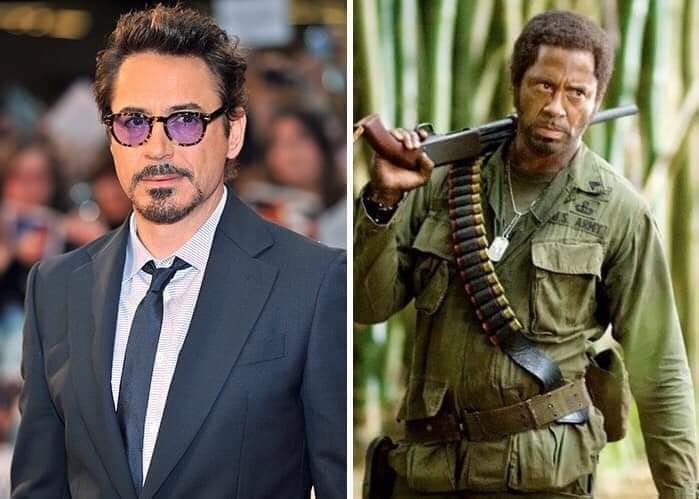 
Và mấy ai lại nhận ra được người da màu này trong Tropic Thunder lại chính là tỷ phú Tony Stark - Robert Downey Jr. chứ