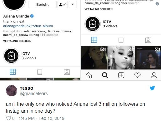 
"Tôi có phải là người duy nhất nhận thấy Ariana mất 3 triệu người theo dõi trên Instagram trong một ngày không?".