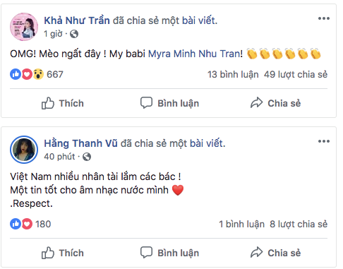 
Diễn viên Khả Như và nữ ca sĩ Hằng Bing Boong cũng không khỏi tự hào về tài năng Việt Nam.