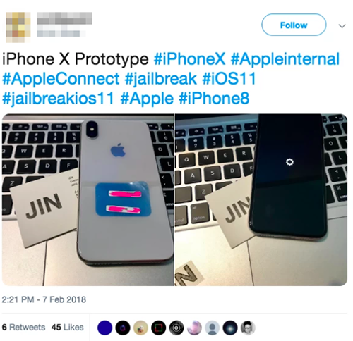 
Một chiếc điện thoại iPhone X nguyên mẫu được rao bán công khai trên Twitter