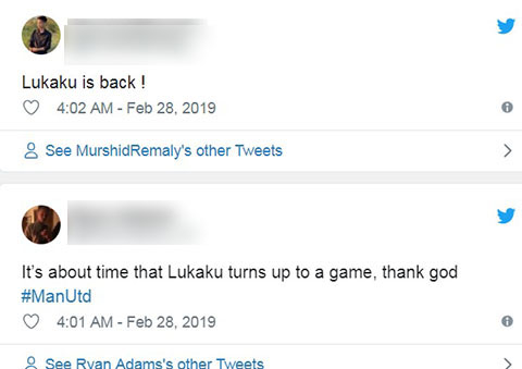 
"Lukaku đã trở lại", một fan M.U hào hứng.