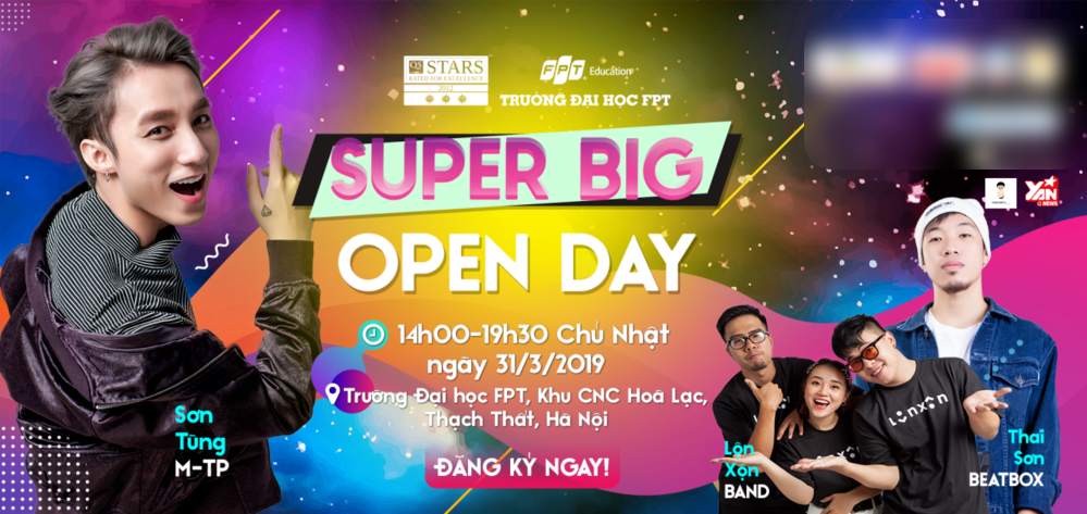 
Với lần đầu tư "khủng" và có sự góp mặt của Sơn Tùng MTP, Super Big Open Day sẵn sàng bùng nổ vào ngày 31/03 tới đây.