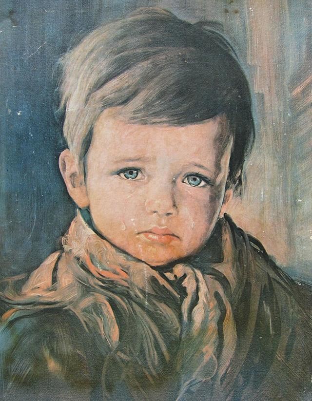  
Bức tranh Cậu bé khóc xuất hiện trong các vụ hỏa hoạn tại Anh.