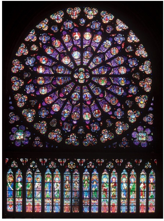  
Ba cửa sổ hoa hồng của Nhà thờ Đức Bà ở Paris tạo thành một trong những kiệt tác vĩ đại nhất của Kitô giáo.