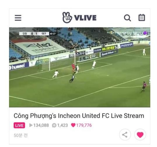  
Có hơn 130 nghìn người xem trận đấu mà Công Phượng đá chính qua trang V-LIVE của Naver