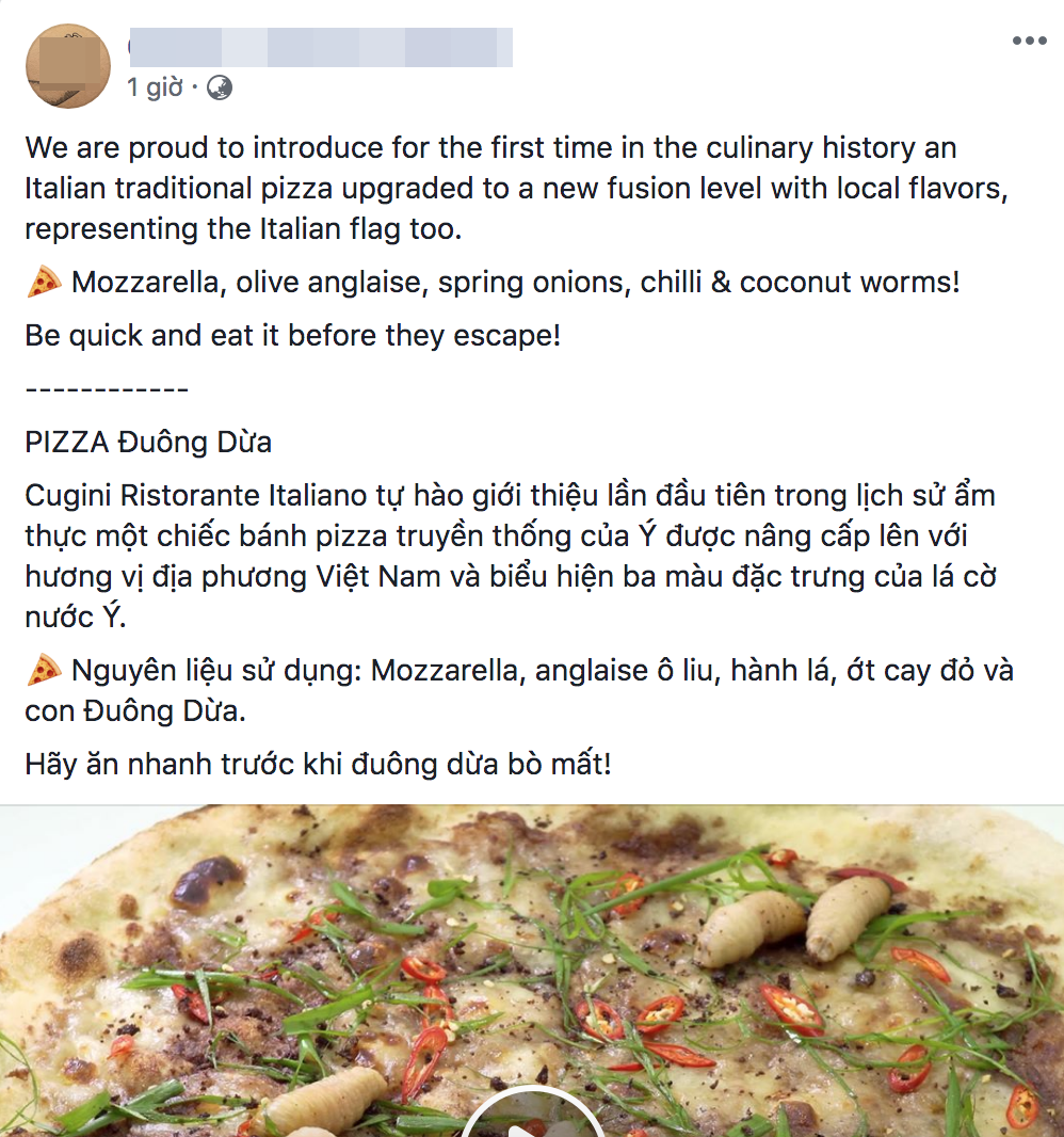 
Nhà hàng tại Hà Nội đăng tải thông tin về chiếc bánh pizza