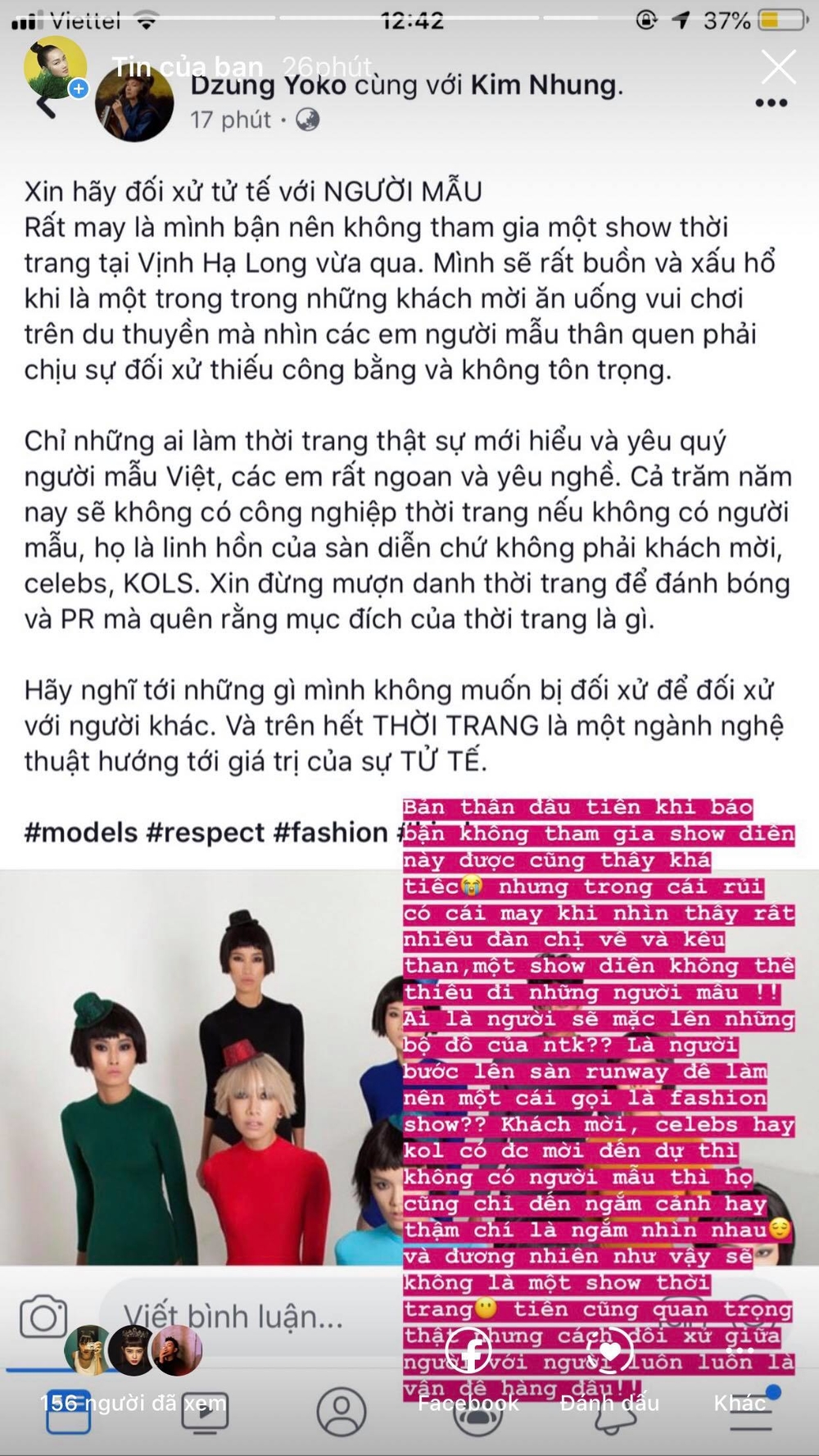  
Á quân The Face - Quỳnh Anh cũng lên tiếng đòi sự công bằng cho người mẫu.