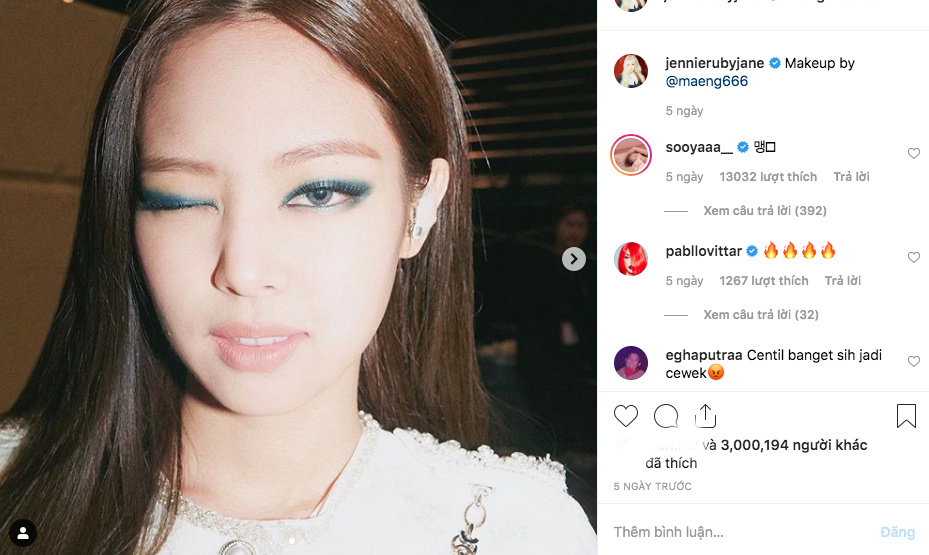  
Ảnh selfie của Jennie có hơn 3 triệu like sau 5 ngày đăng tải.