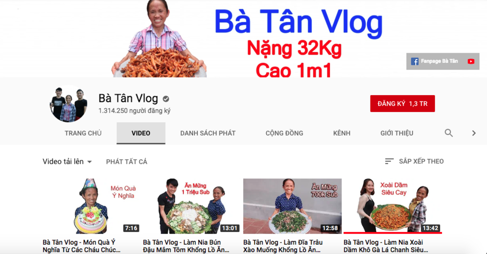  
Kênh Youtube Bà Tân Vlog.