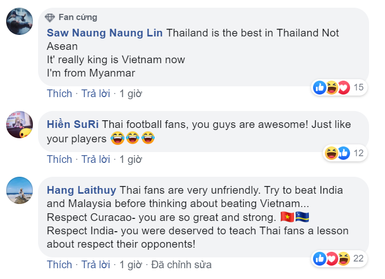  
Một vài bình luận của cư dân mạng các nước ủng hộ đội tuyển Việt Nam.