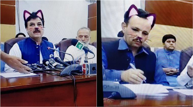  
Người ngồi bên cạnh ông Shaukat cũng bị "dính" mặt mèo.