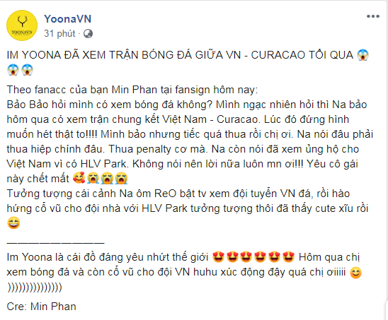 Đâu chỉ sao Việt, đến cô nàng Yoona cũng cổ vũ tuyển Việt Nam trong trận đấu tối qua
