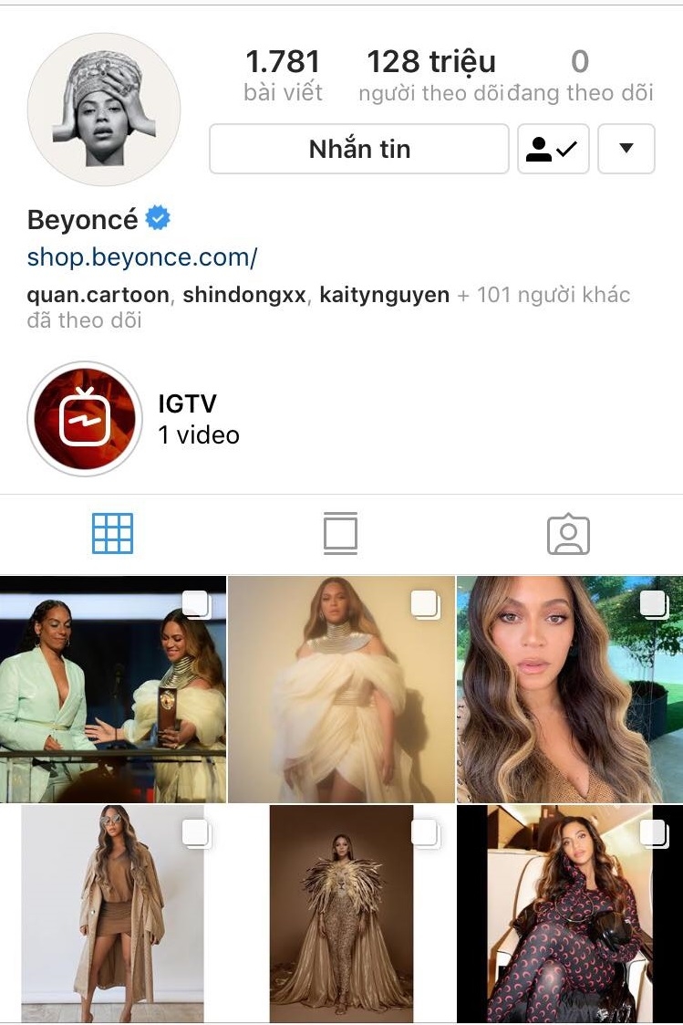  
Instagram cá nhân của nữ ca sĩ với 128 triệu người theo dõi nằm trong top 10 người có số lượng follower nhiều nhất.