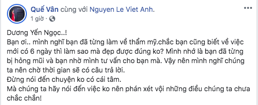 Quế Vân bóc phốt Dương Yến Ngọc từng cầu cứu mũi hỏng khi dám chê bai Việt Anh 