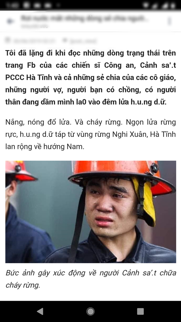 Thực hư bức ảnh anh lính cứu hỏa mồ hôi nhễ nhại trong vụ cháy rừng ở Hà Tĩnh khiến CĐM xúc động