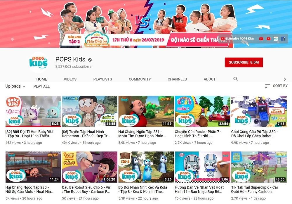 FAP TV, POPS Kids, NTN Vlogs,... là những kênh YouTube VN có lượt subscriber cao nhất năm 2019