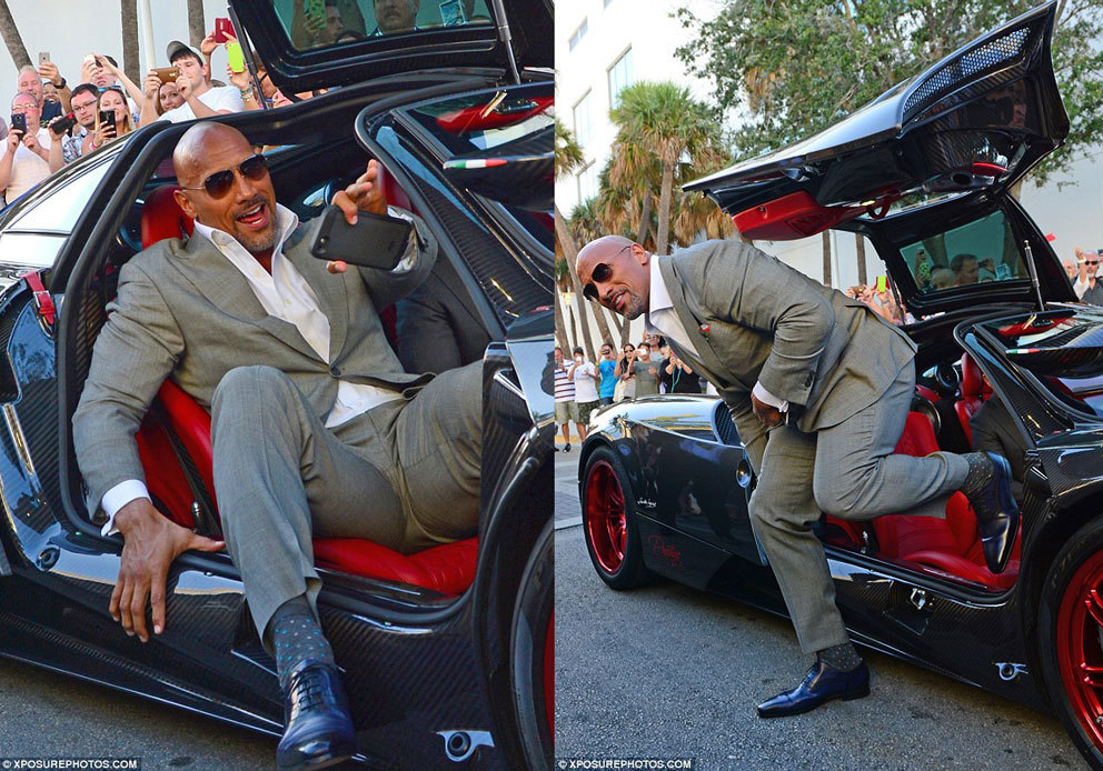  
Besides, The Rock also has a special interest in supercars.  He once surprised when he appeared at the premiere of The Baller with the Pagani Huayra supercar, which usually has a starting price of about 1 million USD.