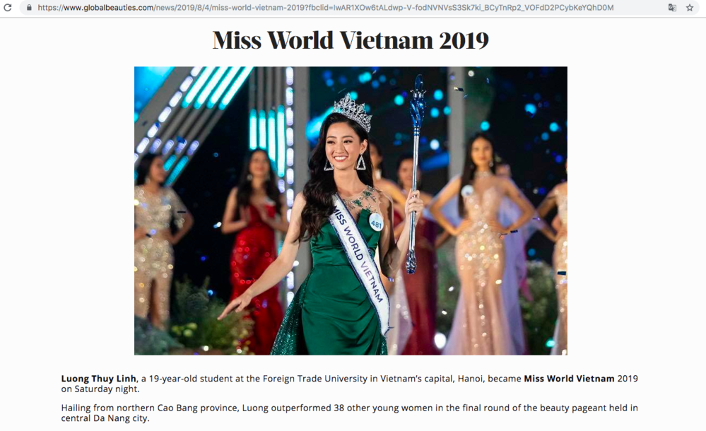 Truyền thông quốc tế đưa tin và khen ngợi nhan sắc Hoa hậu Lương Thùy Linh - Tin sao Viet - Tin tuc sao Viet - Scandal sao Viet - Tin tuc cua Sao - Tin cua Sao