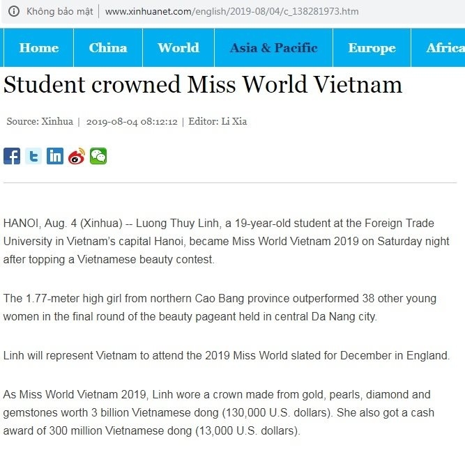Truyền thông quốc tế đưa tin và khen ngợi nhan sắc Hoa hậu Lương Thùy Linh - Tin sao Viet - Tin tuc sao Viet - Scandal sao Viet - Tin tuc cua Sao - Tin cua Sao