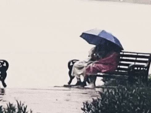  
Đôi bạn trẻ cứ thế bên nhau suốt 1 tiếng đồng hồ trong trang phục áo mưa và chiếc ô trên tay. 