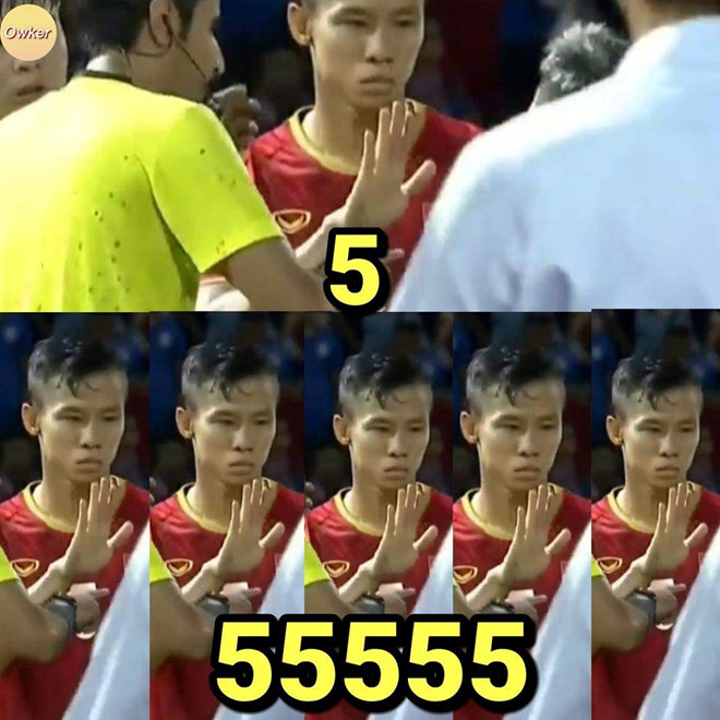  
Giơ bàn tay như "cười" vào mặt các cầu thủ Thái Lan, bởi số 5 trong tiếng Thái đọc là "ha" (Ảnh: Fandom Owker)