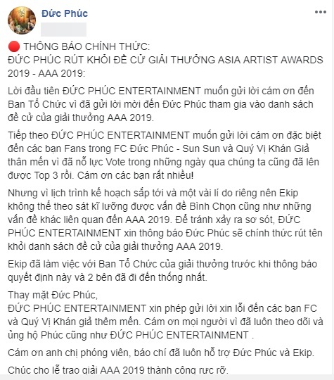 Dàn sao Việt kéo nhau rút lui, tẩy chay giải Asia Artist Awards 2019